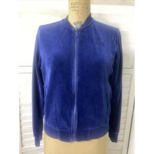 PUMA Women’s Velour Zip Up Track Top High Neck Blue Plush Tracksuit Jacket Med